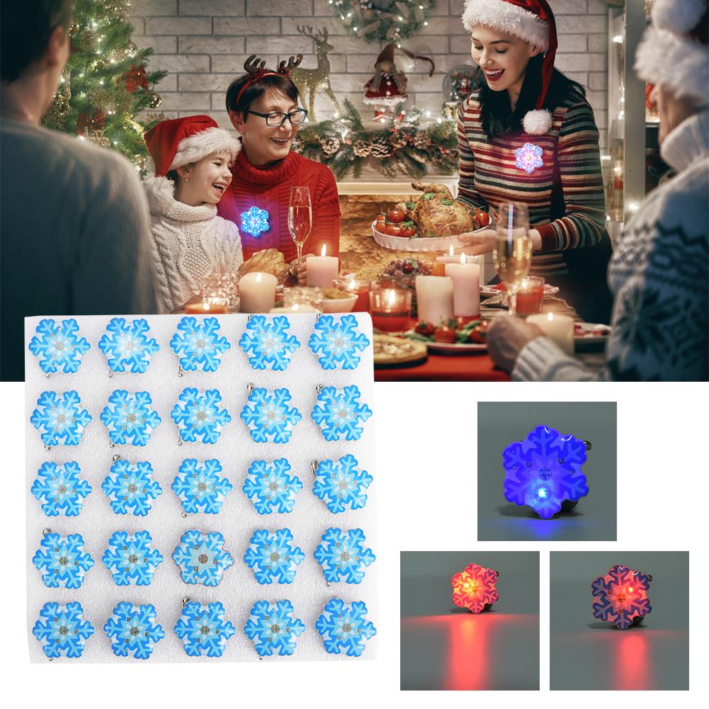 25pcs New Year Christmas Theme LED Luminous Brooch Pin Badge Party Favors DIY DecorationBlue Snowflake