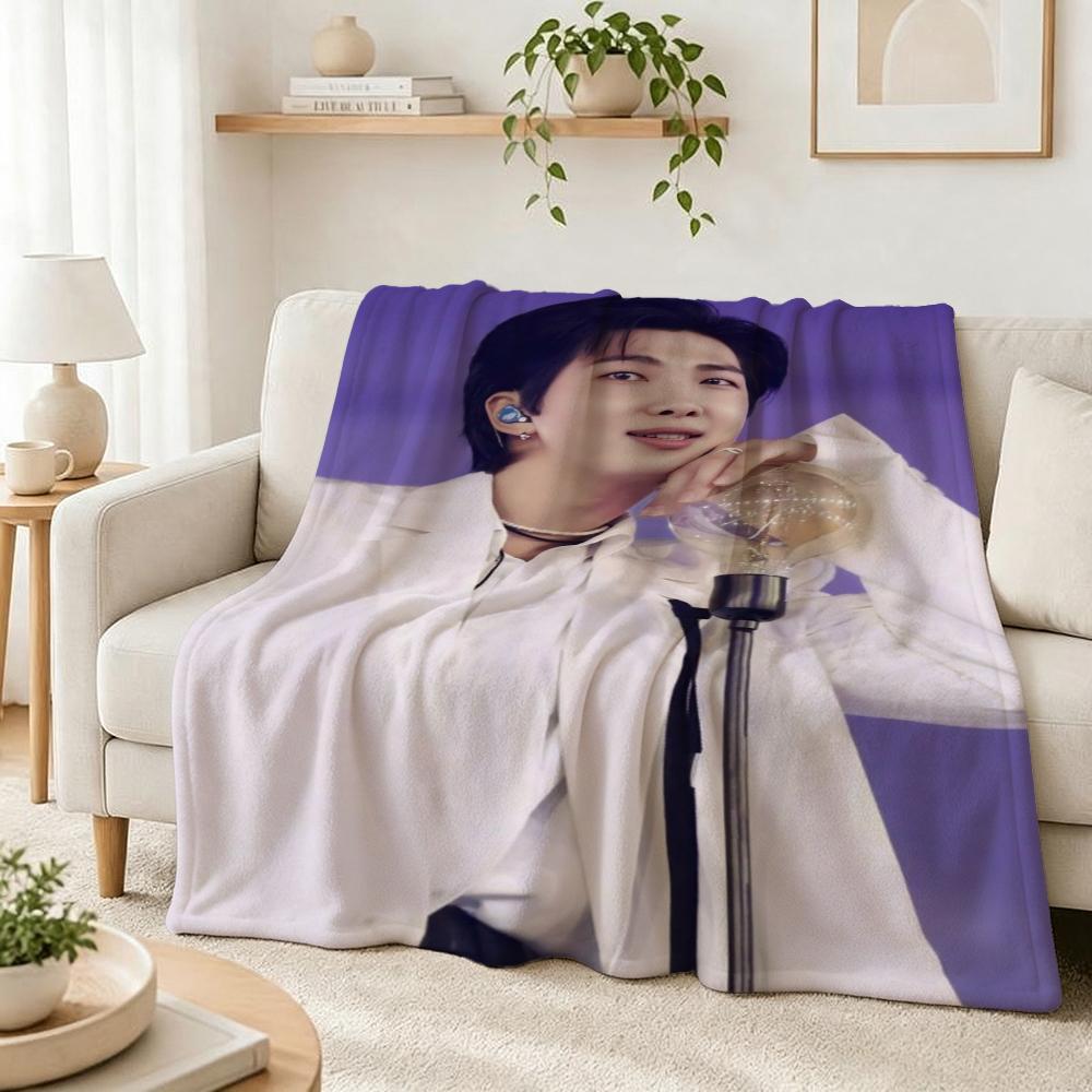 Kim Namjoon Rm Portrait Collage Print Pattern Blanket Soft Comfortable Fleece Blanket For Living Room Bedroom Recliner Home Party Decor Memorial Gift