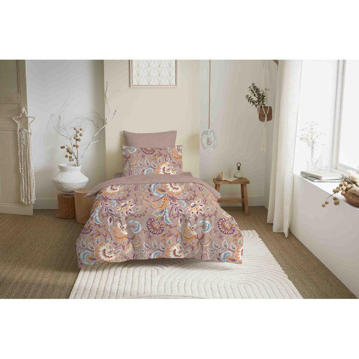 Pack complet housse de couette réversible "Vanessa" 4 pièces pour lit 90 x 190 Bergame Nude