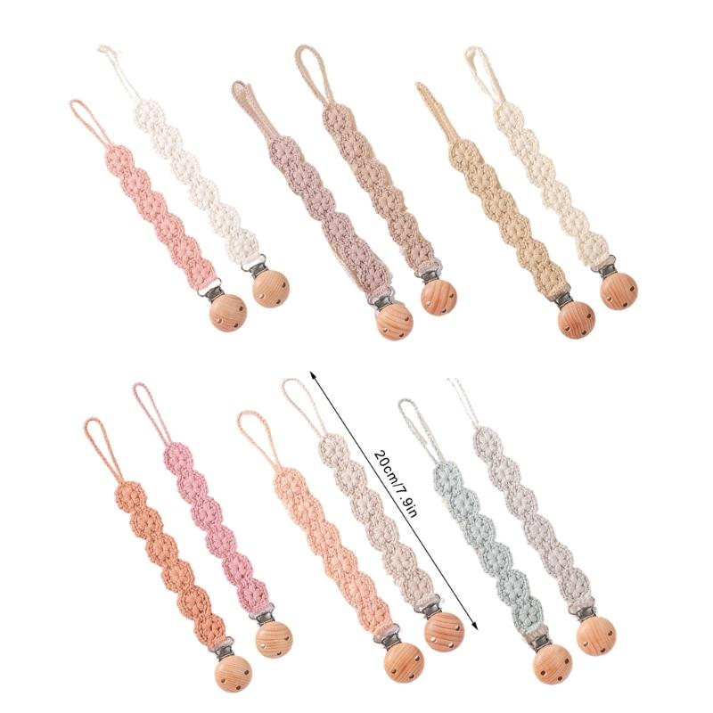 Pack of 2Pcs Handwoven Baby Pacifier Clip Chain Hand-knitting Toddler Feeding Bottle Strap Belt for Infants