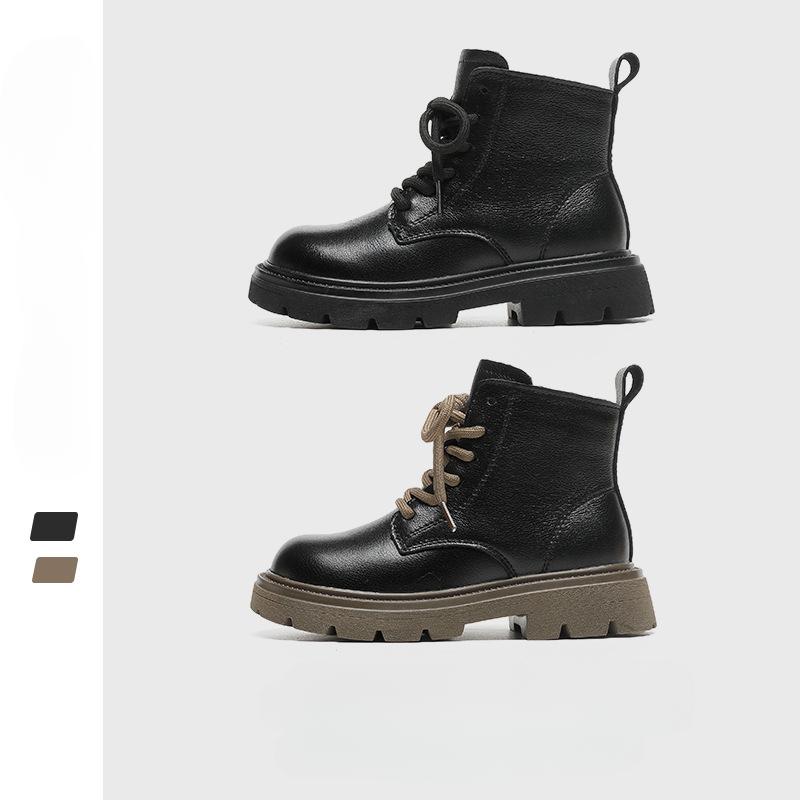 Fashion retro children's short boots 2024 new classmates high-top leather shoes British leather boots