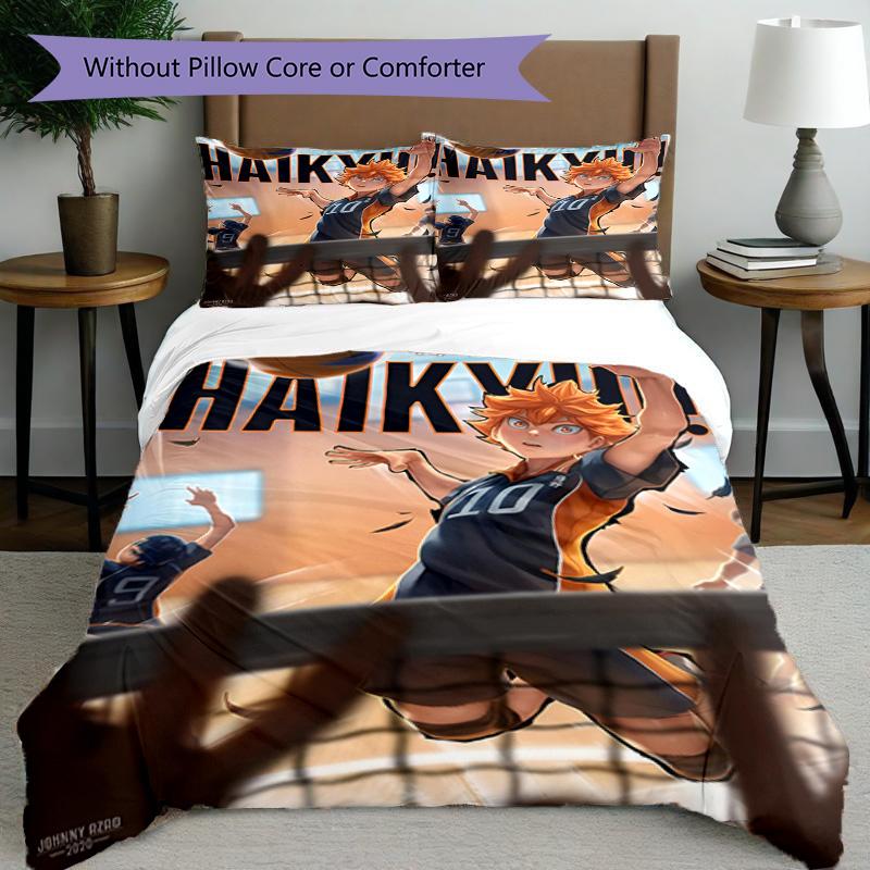 3pcs Duvet Cover Set (1*Duvet Cover + 2*Pillowcase, Without Core), Haikyu Print Bedding Set, Bedroom Decor, All‑Season, Birthday Gift