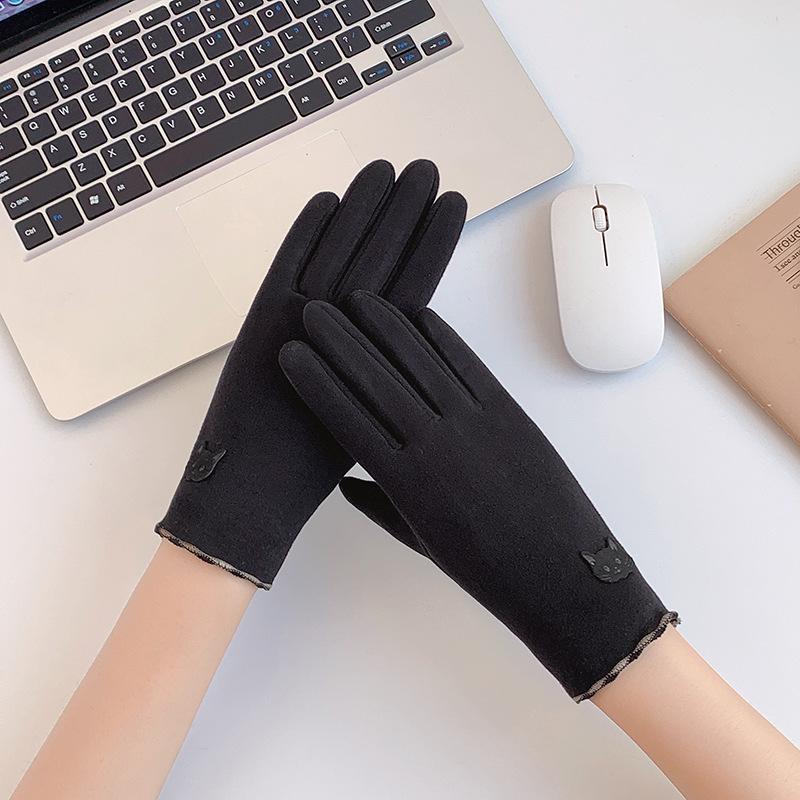 German Velvet Gloves, Warm Ladies Autumn and Winter Students Korean Version of Cute Cycling and Driving Touch Screen Thin Gloves