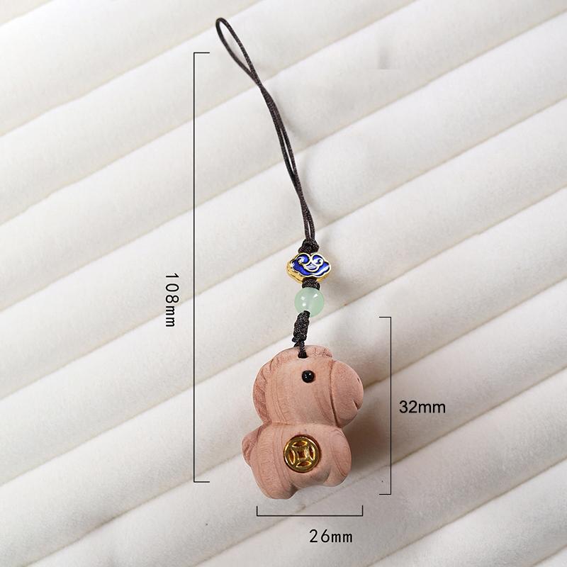 Creative Sandalwood Zodiac Horse Keychain Pendant Mobile Phone Hanging Decor Cute Wooden Artifacts Small Ornament Couple Gifts
