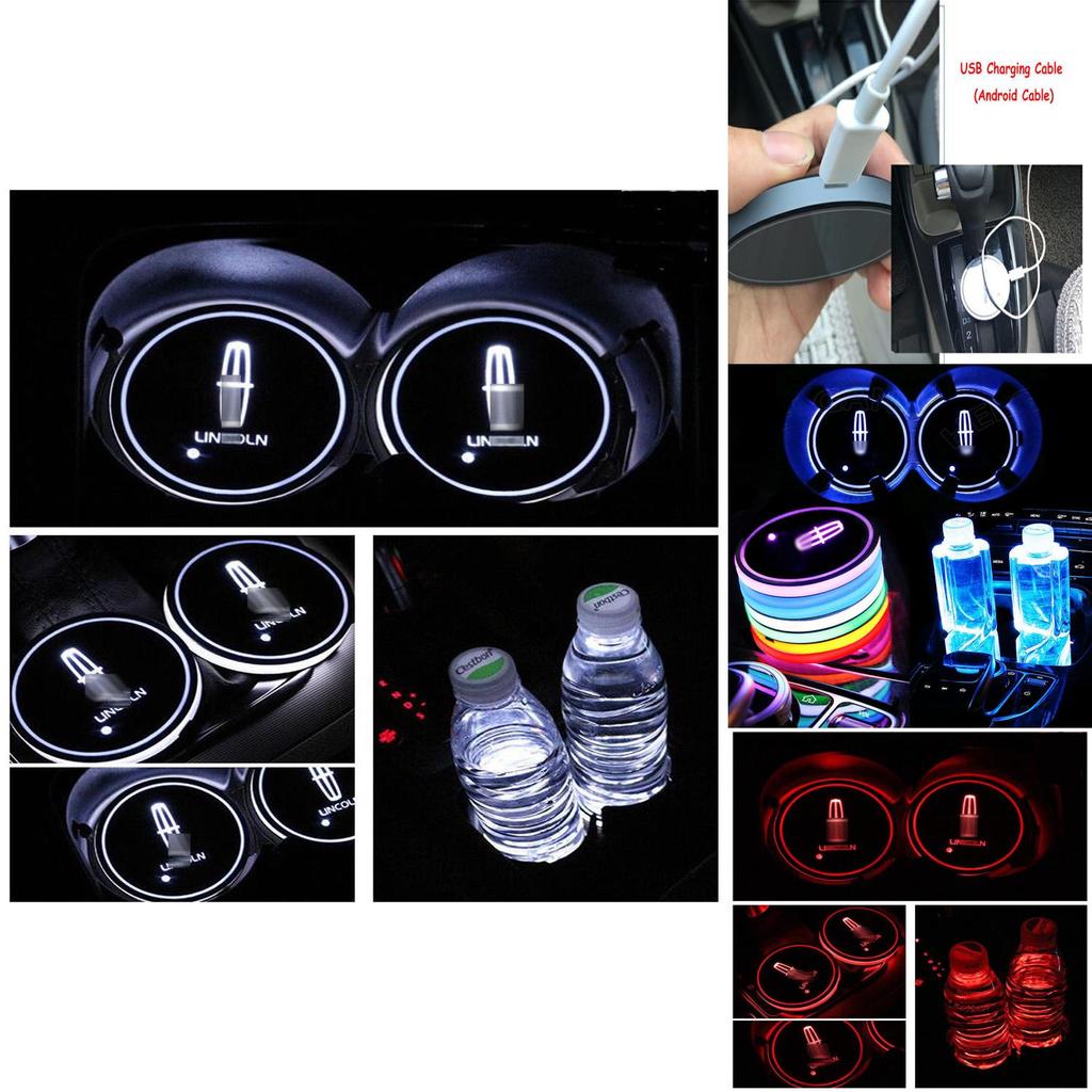 Led Colorful 2pcs Car Cup Holder Pad Mat For Auto Atmosphere Lights