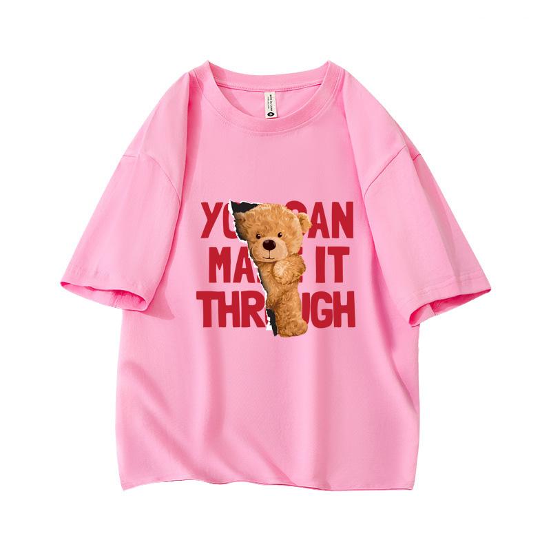 Y2K Cute Teddy Bear Oversized Short Sleeve O Neck T Shirt Graphic Print 100 Cotton 2000s Women Tops Clothes Summer