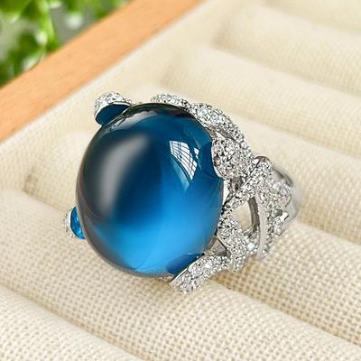 Jesienna i Zimowa Biżuteria Miedziana Podstawa Pozłacana Denier Niebieski Spinel Personalizowany Pierścionek Damski Kamień Główny 18 * 20