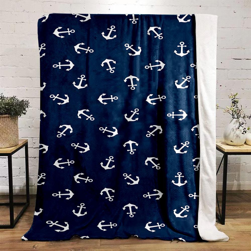 Nautical Anchor Pattern Blanket Patterned Flannel Blanket Perfect for the Bedroom Living Room, Sofa, or a Little Nap