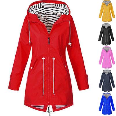 Jaqueta feminina de chuva sólida externa Plus capa de chuva impermeável com capuz à prova de vento