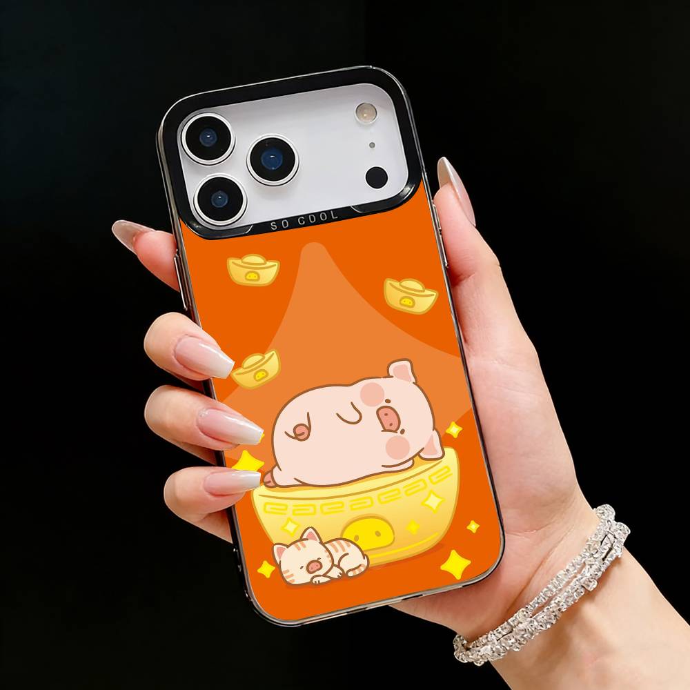 Cartoon LuLu Pig Phone Case For iPhone17, 16,15,14,13,12 Pro Max Black Candy Matte Shockproof Cover iPhone13PRO