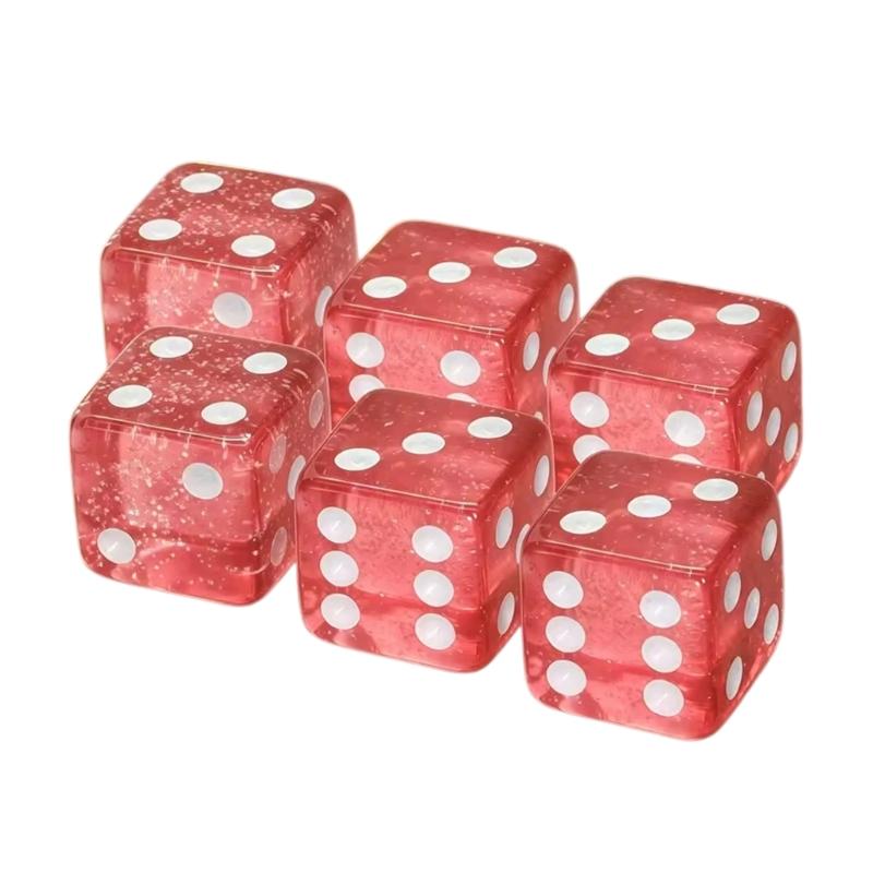 6 Stück 19 mm quadratische Ecke Acryl Würfel, Glitzer Sechsseitige Würfel Set mit weißen Markierungen für Familien-Brettspielgebrauch Täglich