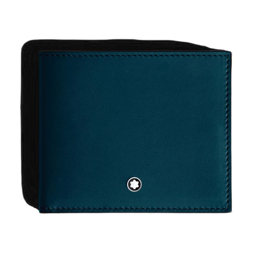 

Montblanc Brand Logo Three-Fold Design Multi-Card Slot Grain Leather Wallet Unisex wallet Deep-Pool-Blue MB198748 Basic Set (Bag+Dust Bag)