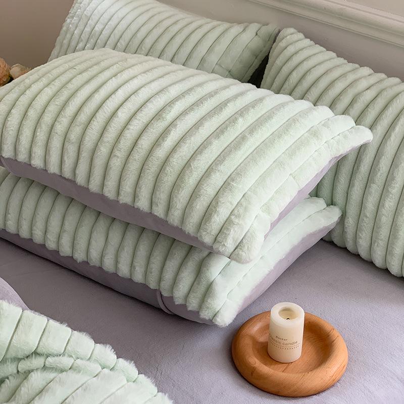 4ks Vertikální králičí fleece Zimní Baby Fleece prostěradlo Povlak na polštář Zahuštěné teplé povlečení