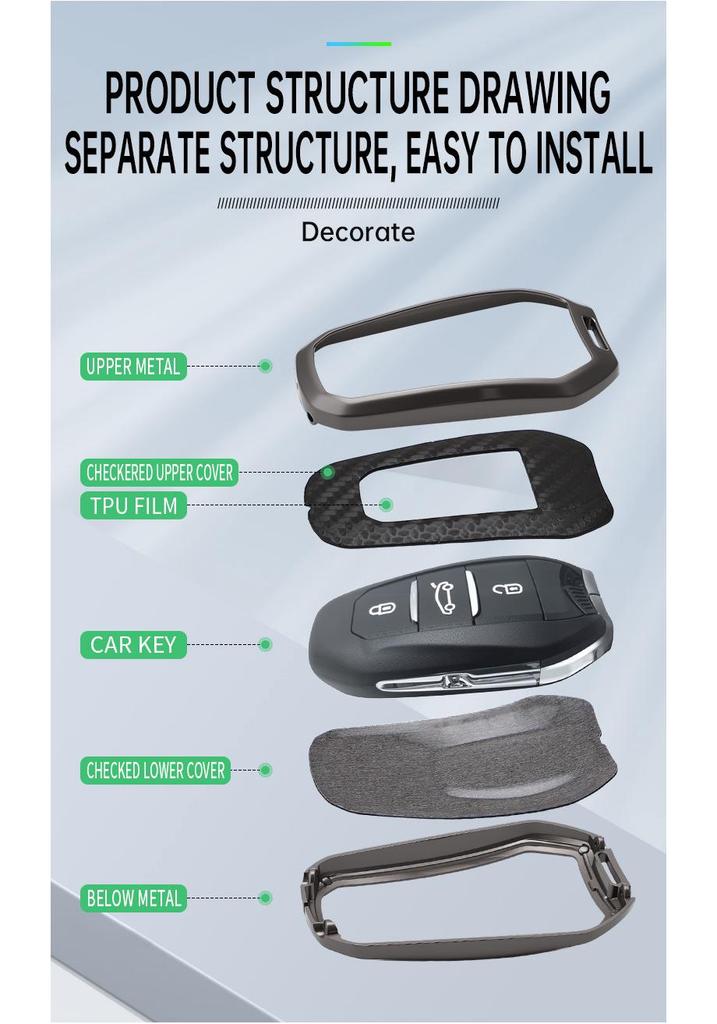 Compatible Key Cover for Peugeot 308/408/307/207 and Citroen Sega Kaixuan