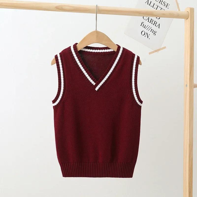 4-15 Years School Kids Knitted Vest Preppy Style Casual All-match Outerwear Waistcoats for Girls Spring Autumn Children Sweater