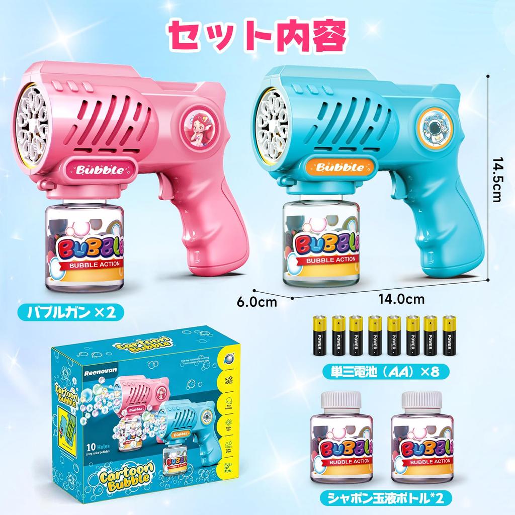 Electric Bubble Gun [Leak-proof, 2-pack] Kids Toy for Outdoor Play, Automatic Continuous Shooting, LED Light, Super-Large Bubble Output, Summer
