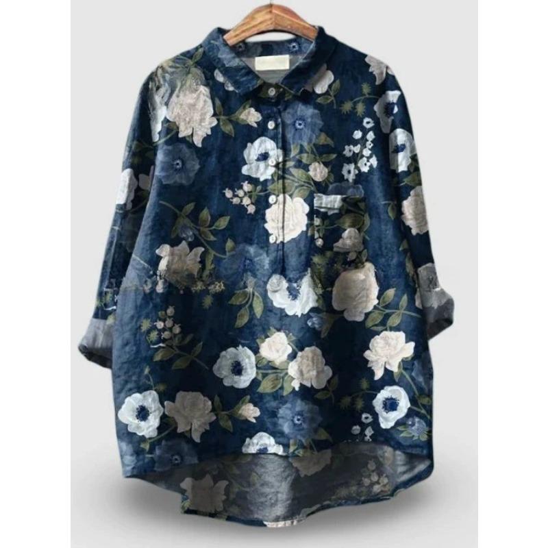 Summer Women's Loose Printed Round Neck Casual Plus Size Women's Long Sleeve T-shirt