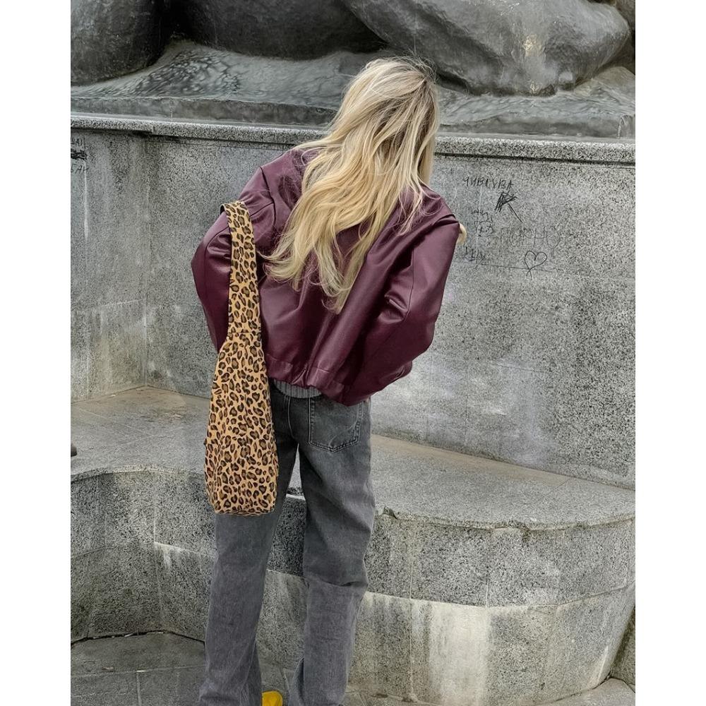 Wine Red Faux Leather Jakcet Fashion Outerwear Thicken Zipper Lapel Pu Coats Autumn Winter Streetwear Ladies Tops Women