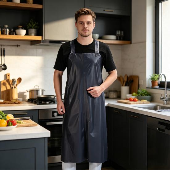 Knee Length Work Apron Kitchen Cooking Apron with Pocket Waterproof Oil Resistant Chef Apron