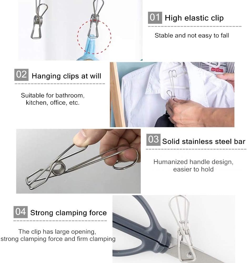 10pcs Stainless Steel Clothespins with Hooks Metal Spring Clips with Hooks Universal Hanging Clips for Offices Kitchens Bathroom