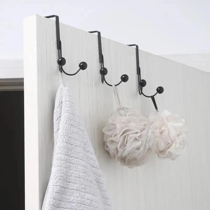1pc Iron Double Bead Hooks, Bedroom Cabinet Back Hooks, Wall Hanging Coat Rack, Stainless Steel, Easy Installation