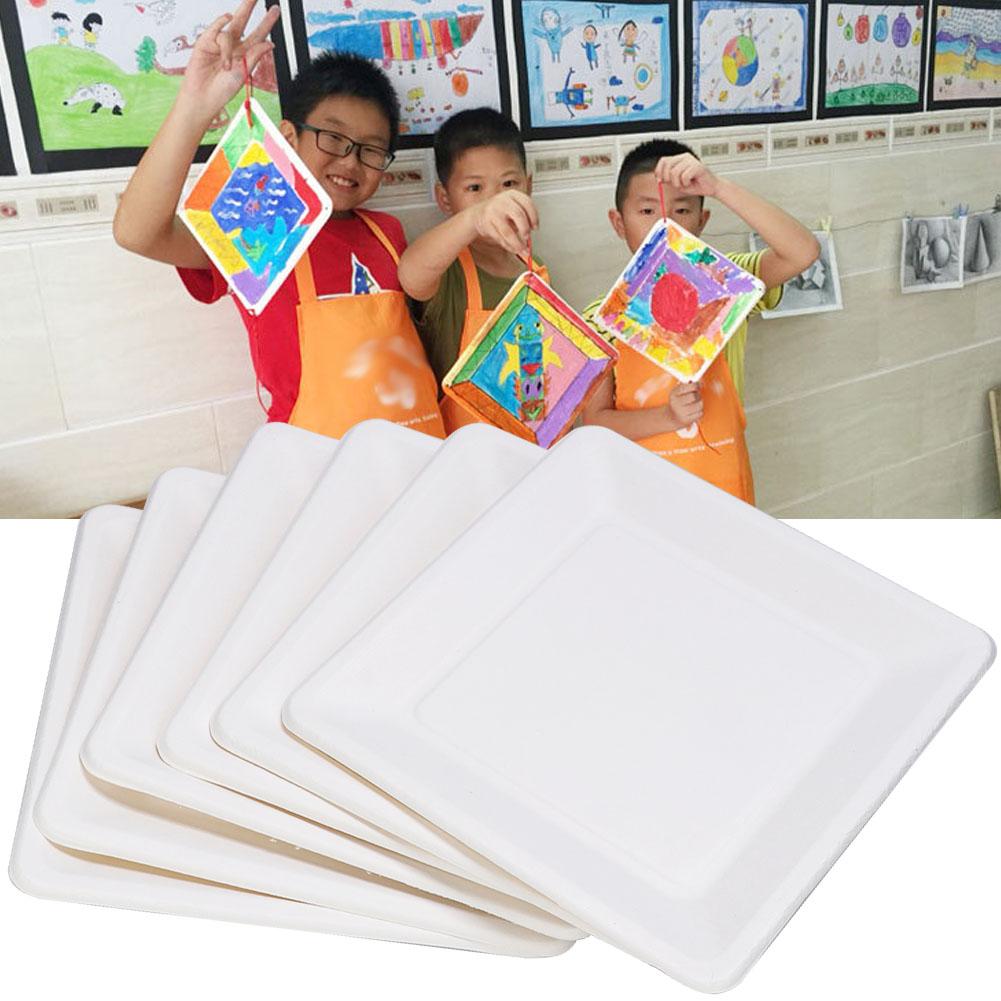 20pcs Square Disposable Paper Plates Cake Food Dishes Children Drawing DIY Crafts ToysM 20cm