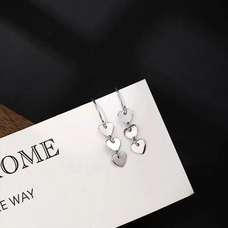Heart-Shaped S925 Silver Needle Earrings for Women - Simple, Luxurious, Light, Temperament Stud and Dangle Ear Accessories.