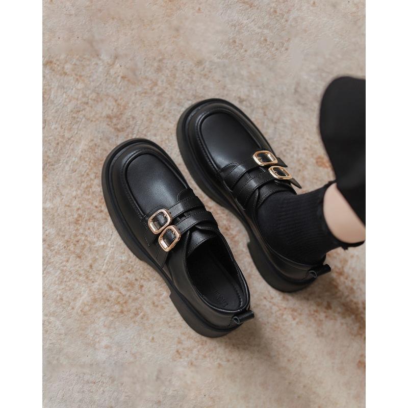 Fashion Women's Loafers 2025 Spring New Black Leather Shoes Platform British Style Sneakers for Women Trendy Casual Womens Shoes Zapatos