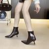 Drunk senior thin heel pointed short boots women's rear zipper high heel thin boots show thin temperament versatile short tube