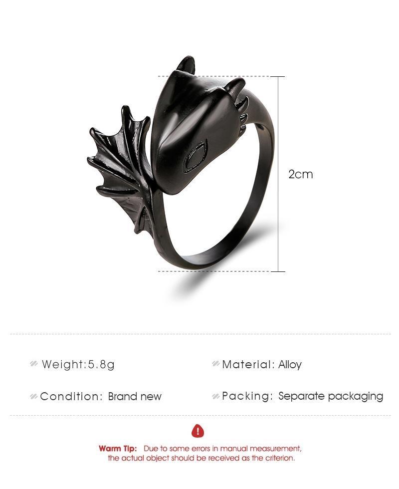 Bague Ange Démon Aile Gothique Dragon Bague Ouverte Bague de Couple Bague Queue Noire Bijoux Mode Sombre