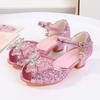 Girls Sandals High Heels Summer Children's Rhinestones Shiny Bow Princess Shoes Little Girl Fish Mouth Aisha Classmate