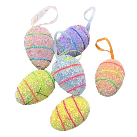 

Yousheng 6Pcs Easter Eggs with Hanging String Foam Hanging Ornaments Striped Colorful Decoration for Easter Tree Home Party And Spring Crafts