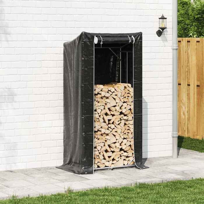 VidaXL Portant de bois de chauffage et housse de pluie acier galvanisé, stockage de bûches, porte-bûches de cheminée, 4104949