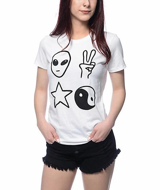 

A-Lab Womens Alien Yin Yang White T-Shirt New XS, S, M, L L