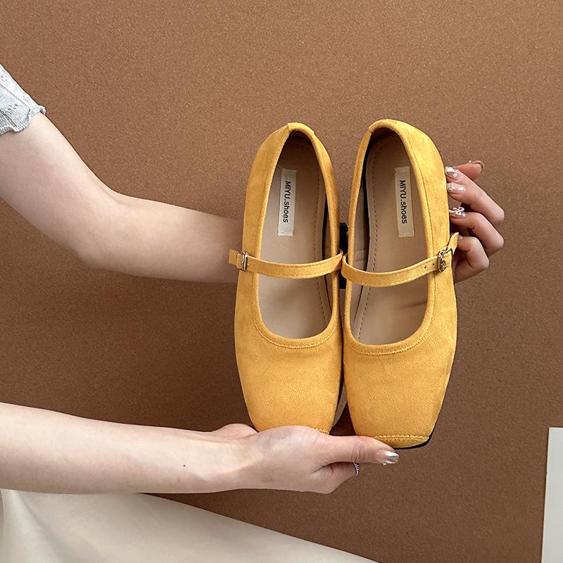 Retro Suede Square Head with Mary Jane Shoes, Summer Fashion Outer Wear Casual Versatile Inner Height Increase Doudou Single Shoes