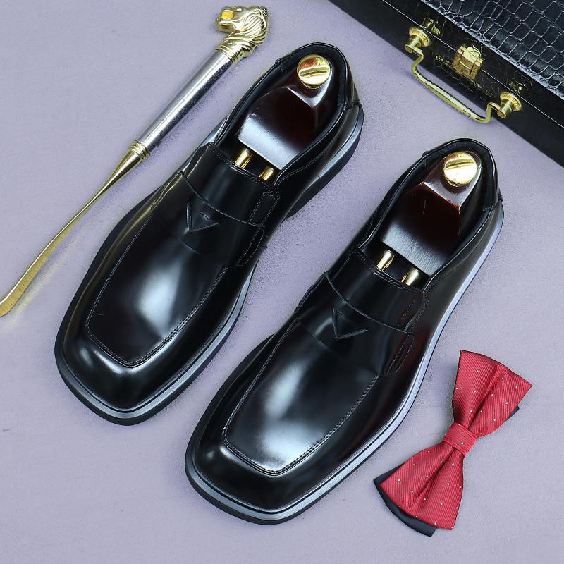 

Повседневная кожаная обувь мужская кожаная дышащая глянцевая британская формальная деловая мужская обувь мягкая кожа 46 чёрный