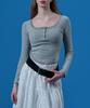 KOLEAT Lace Layered Round Inner Long Sleeve Tee [Gray] Kcl.