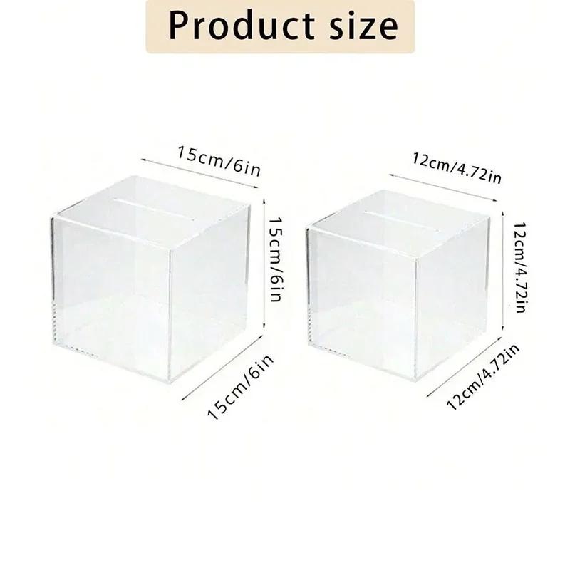 Square Transparent Acrylic Piggy Bank, Clear Hard Plastic Coin Bank, Money Box Cash Collector Container, One-Way Saving
