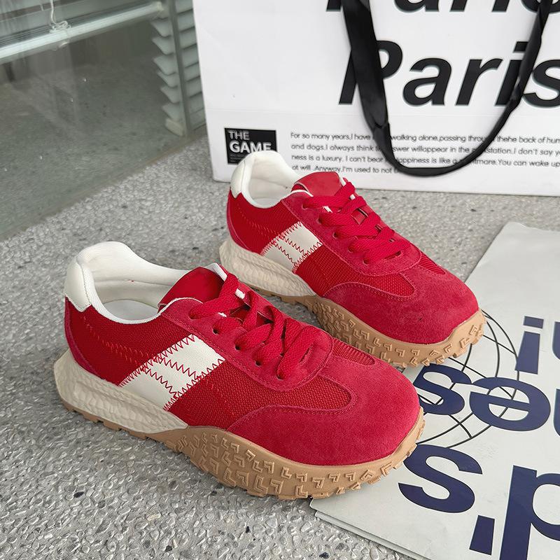 Inner height increase, red new thick-soled white shoes for women, light soft-soled casual sports shoes for women