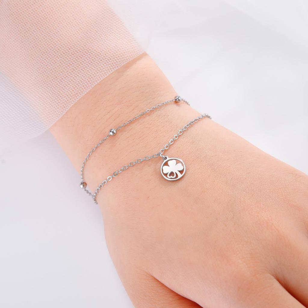 Cazador Four Leaf Clover Bracelet for Women Stainless Steel Lucky Jewelry Double Chain Bracelet on Hand Birthday Gift 2026 New