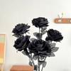 1pc Pure Black Rose Mock Bouquet Halloween Horror Gothic Dark Decor Immortal Flowers  Plastic Flowers
