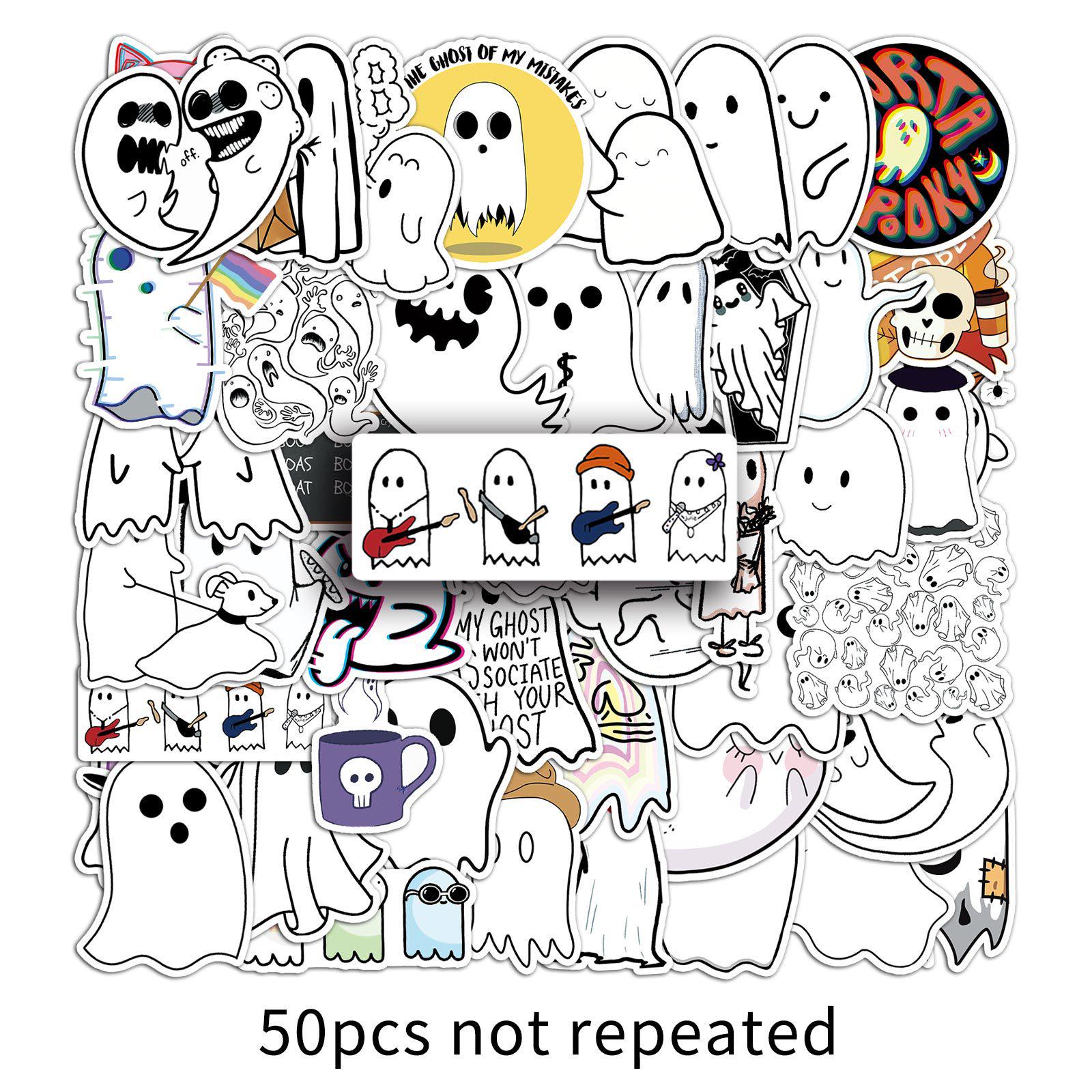 50 Cartoon Ghost Stickers - Cute Halloween Decorations for Milk Tea Cups & Graffiti