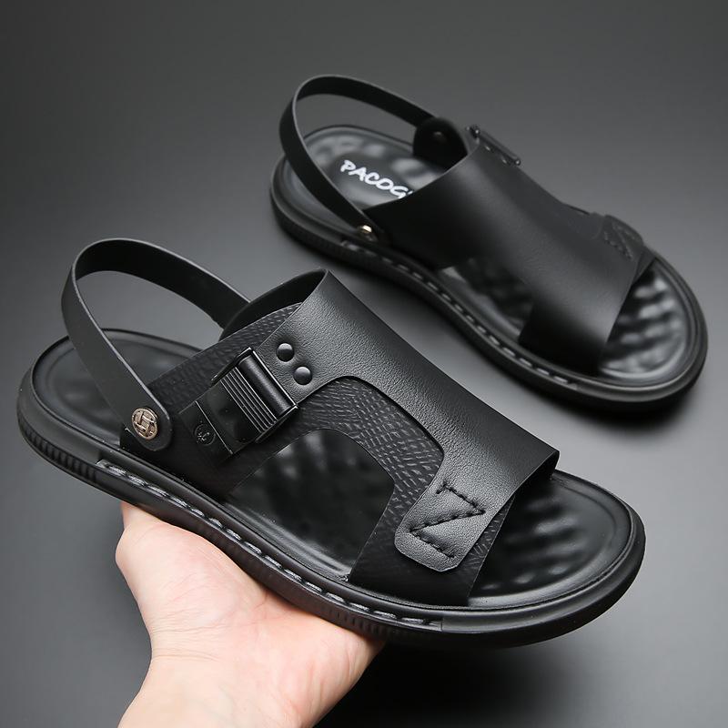 Sandali da Uomo Estivi Sandali in Pelle a Suola Morbida Scarpe da Spiaggia con Suola Spessa Pantofole Antiscivolo Sandali Leggeri Casual da Esterno da Uomo