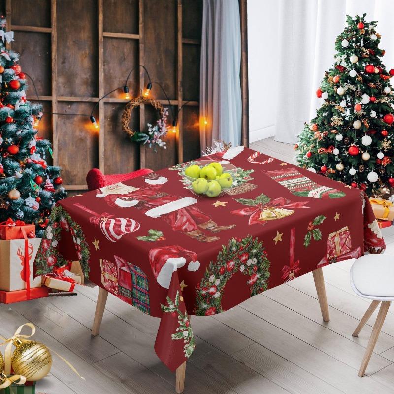 New Christmas Tablecloth Home Restaurant Festive Atmosphere Decoration Rectangular Dining Table Cloth Dustproof Christmas Print