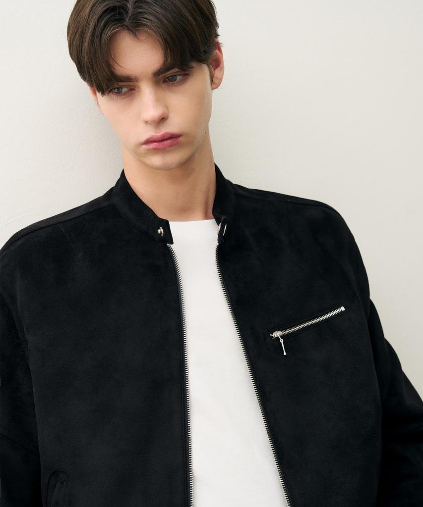 Draw Fit Biker Single Suede Jacket [Black]
