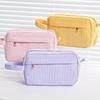 Cream Corduroy Pencil Case Big Capacity Square Shape Pen Case Pouch for Office School Supplies