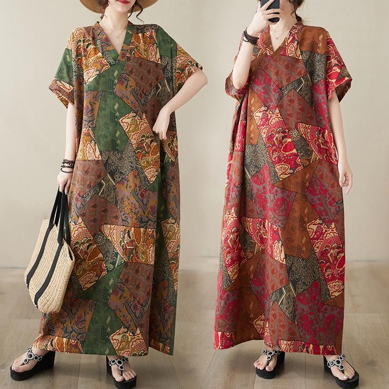 DIMANAF Women 2024 Plus Size Spring Summer Oversize Style Dress Beach Elegant Floral Long Dress Oversize Basic Loose Dress Plus Size 9038