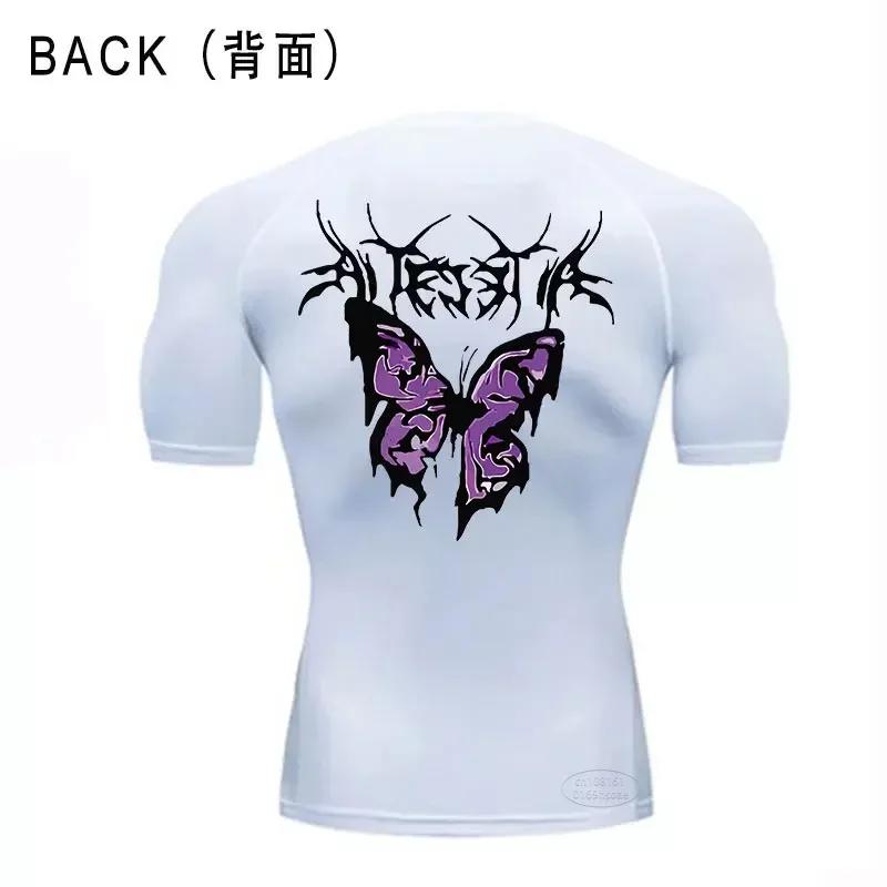 Gym Fitness T-shirt Sports Exercise Butterfly Print Short-sleeved Men's Running Tight Summer Sportswear Quick-drying Top