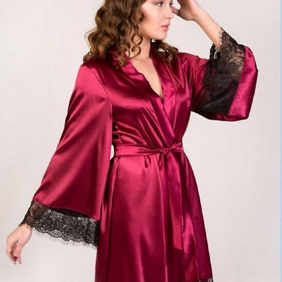 Satin Women's Sexy Plus Size Silk Robe Lingerie Sleep Dress