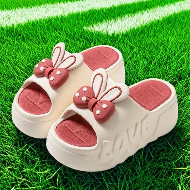 

Fashion 2025 Summer Faion Thi Bot Slippers Indoor Outdoor Wear Anti-Slip Batoom Slippers Rabbit Ear Design Knot Sl... 36-37